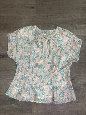 Vintage Sarah Taylor Blouse sz 5 Bow Secretary Top Floral Made Korea 70s 80s